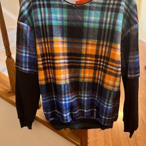 Soft & Cozy like new  Clover Canyon Vibrant Plaid Crewneck Top